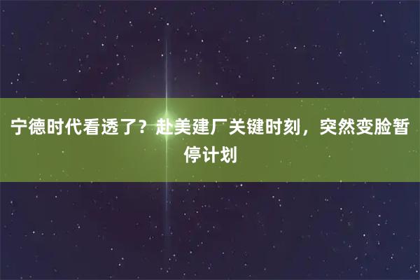 宁德时代看透了？赴美建厂关键时刻，突然变脸暂停计划